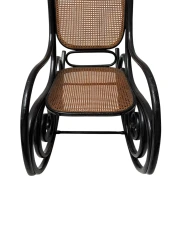 Thonet Art Nouveau Rocking Chair, Black Lacquered Beech, Wicker Seat